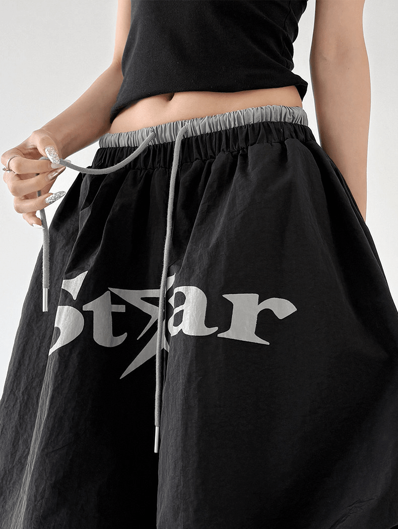 Star Print Drawstring Waist Curved Wide - Leg Parachute Pants – CT730 - COPPING THREADS - CT Select
