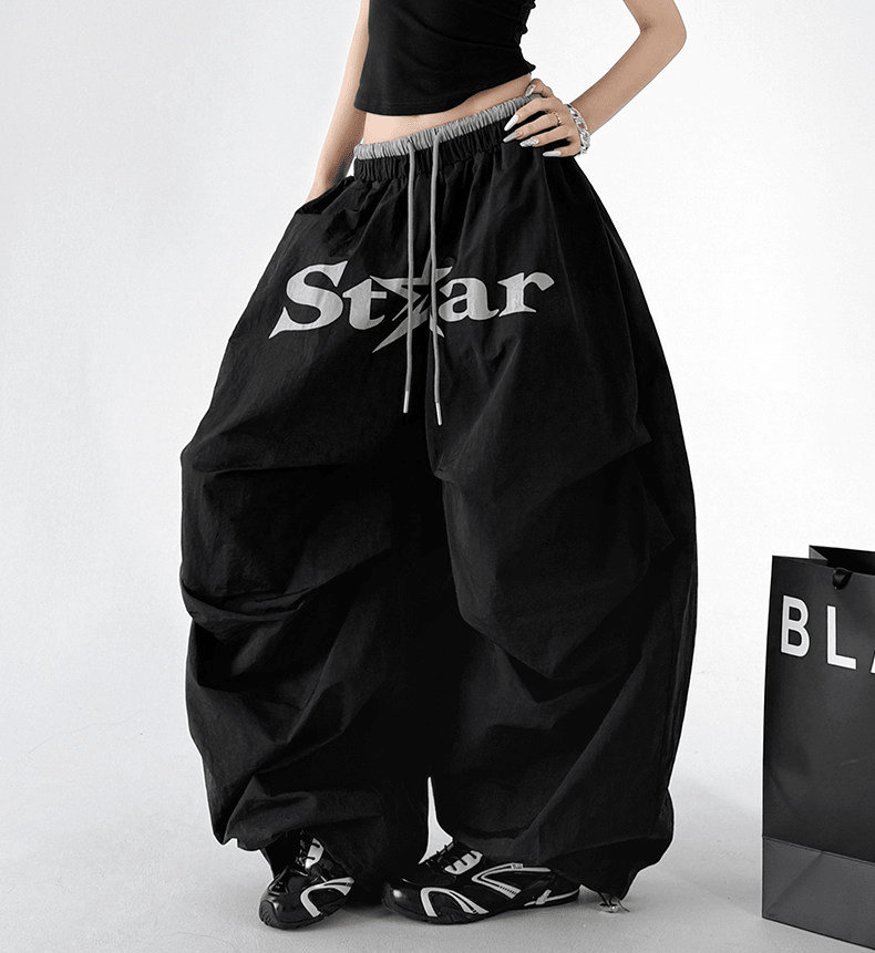 Star Print Drawstring Waist Curved Wide - Leg Parachute Pants – CT730 - COPPING THREADS - CT Select