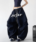 Star Print Drawstring Waist Curved Wide - Leg Parachute Pants – CT730 - COPPING THREADS - CT Select