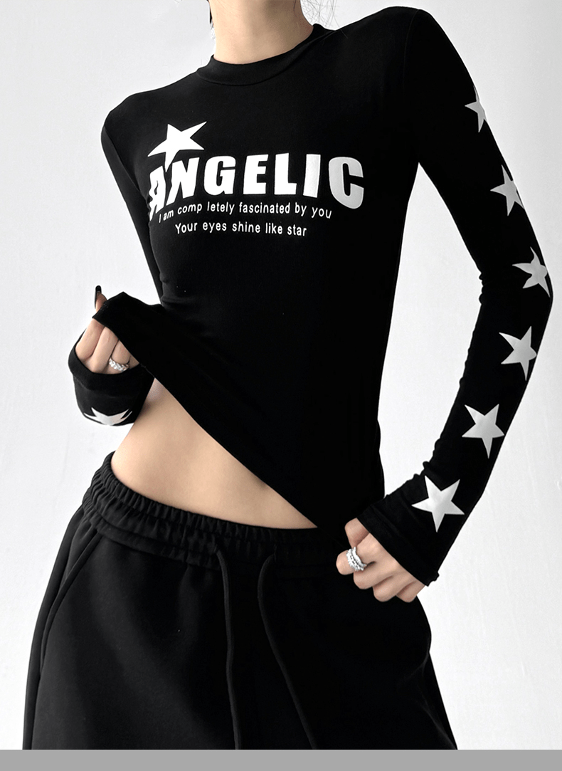 Star Print Fitted Long Sleeve Tee - COPPING THREADS - CT Select