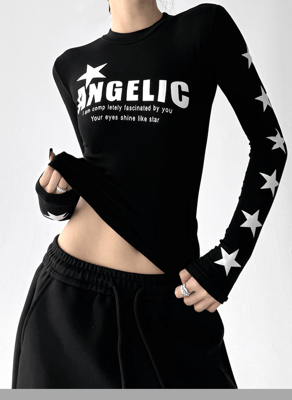 Star Print Fitted Long Sleeve Tee - COPPING THREADS - CT Select