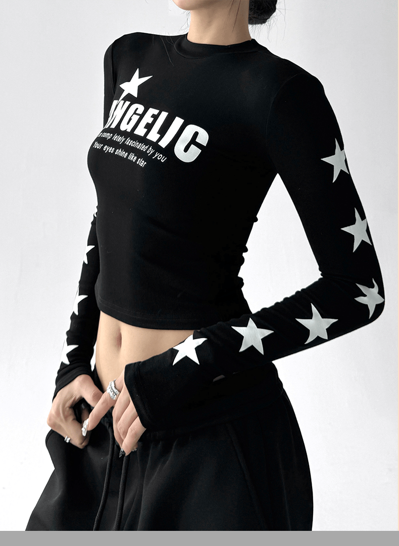 Star Print Fitted Long Sleeve Tee - COPPING THREADS - CT Select