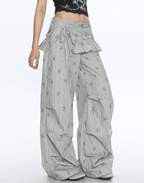 Star Print Striped Utility Pants with Ruffle Hip Flap - COPPING THREADS - CT Select