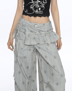 Star Print Striped Utility Pants with Ruffle Hip Flap - COPPING THREADS - CT Select