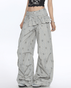 Star Print Striped Utility Pants with Ruffle Hip Flap - COPPING THREADS - CT Select