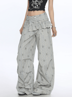 Star Print Striped Utility Pants with Ruffle Hip Flap - COPPING THREADS - CT Select