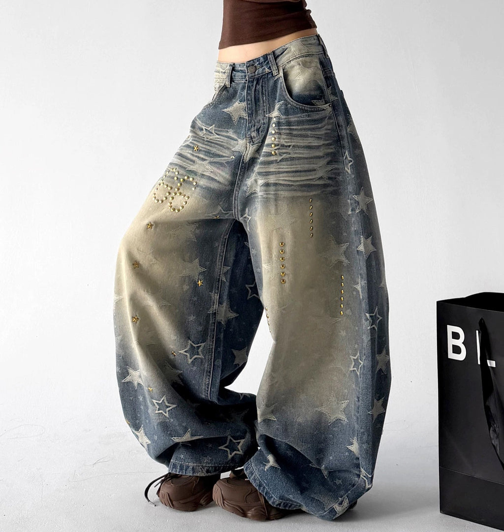Star-Print Wide-Leg Jeans - COPPING THREADS - CT ORIGINALS