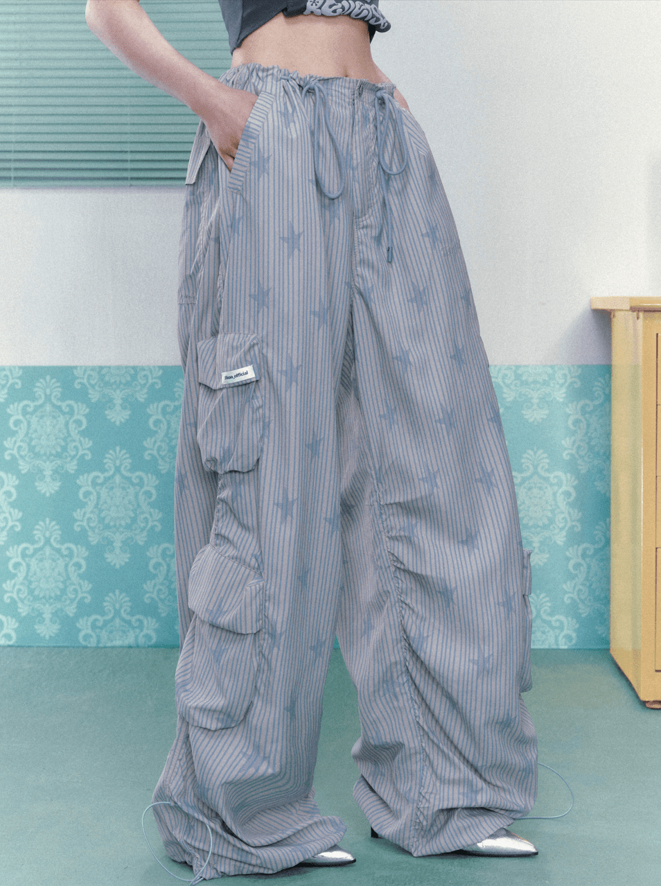 Star Stripe Multi - Pocket Drawstring Cargo Pants - COPPING THREADS - Jikoo