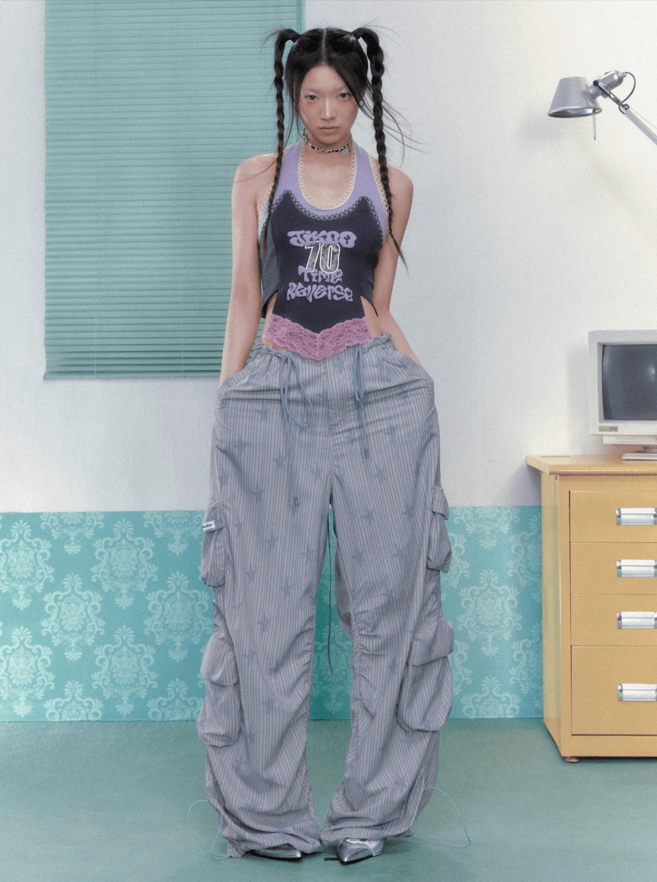 Star Stripe Multi - Pocket Drawstring Cargo Pants - COPPING THREADS - Jikoo