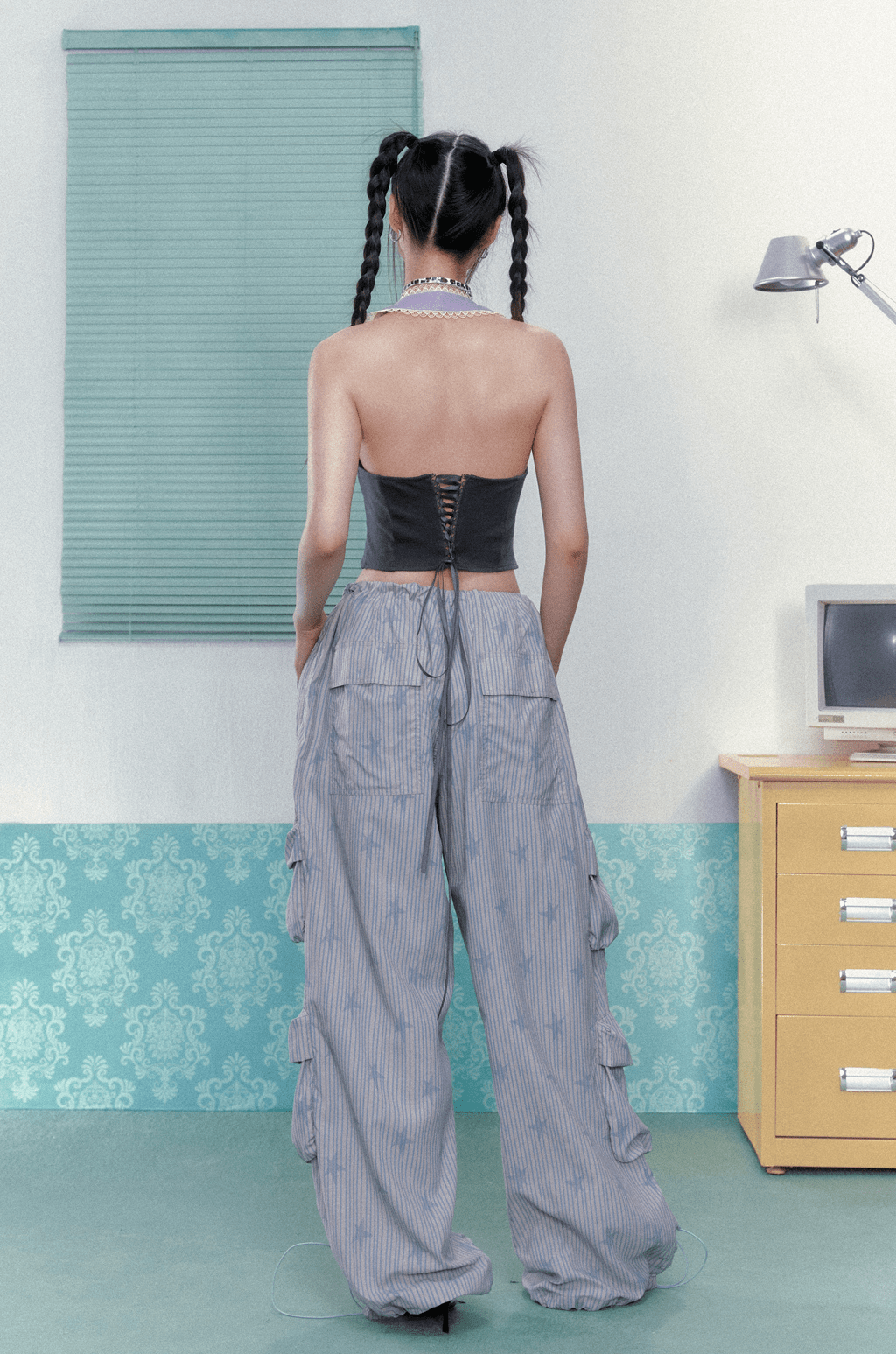 Star Stripe Multi - Pocket Drawstring Cargo Pants - COPPING THREADS - Jikoo