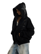 Starburst Rhinestone Cross Zip Hoodie - COPPING THREADS - 0123Start