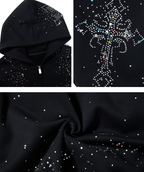 Starburst Rhinestone Cross Zip Hoodie - COPPING THREADS - 0123Start
