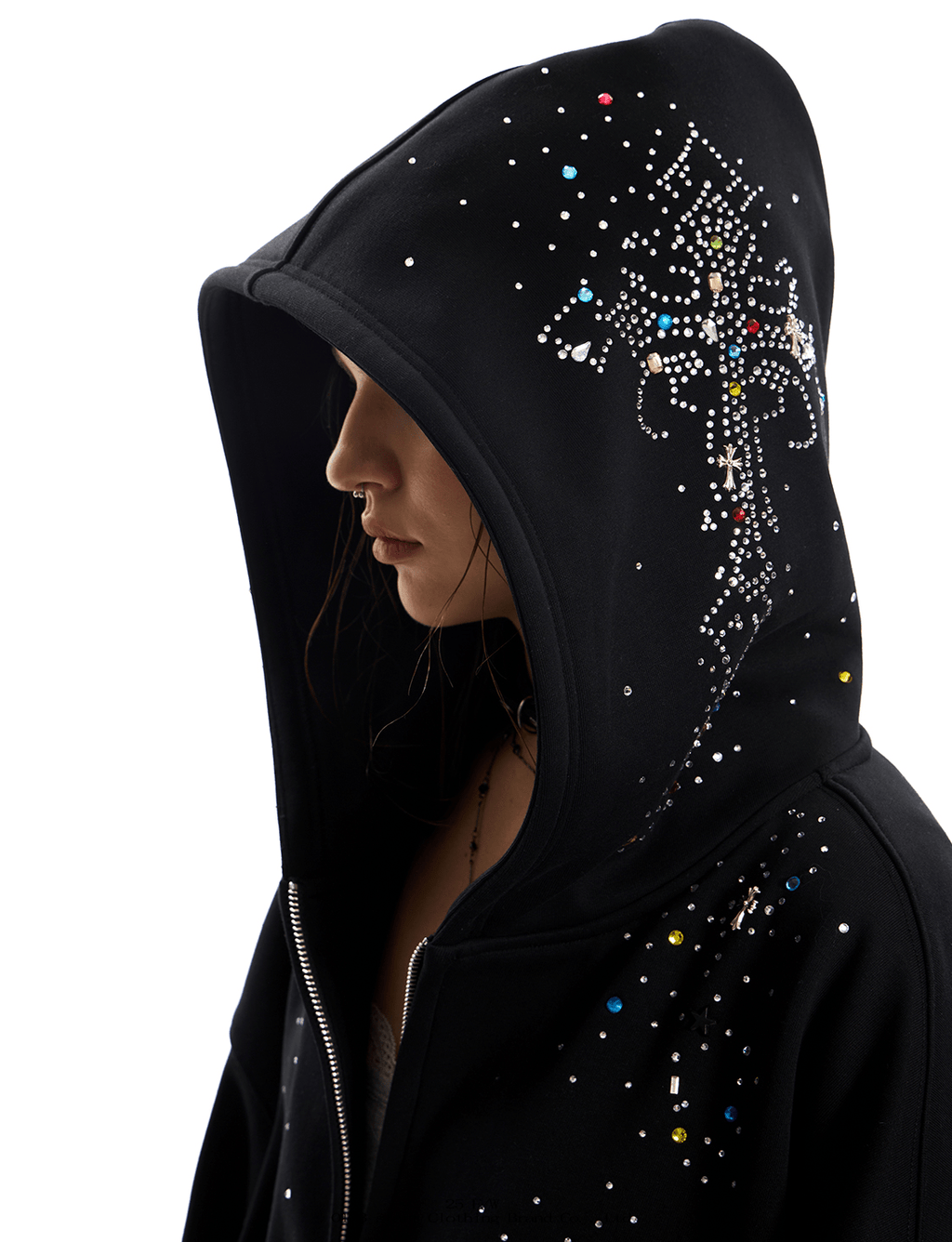 Starburst Rhinestone Cross Zip Hoodie - COPPING THREADS - 0123Start