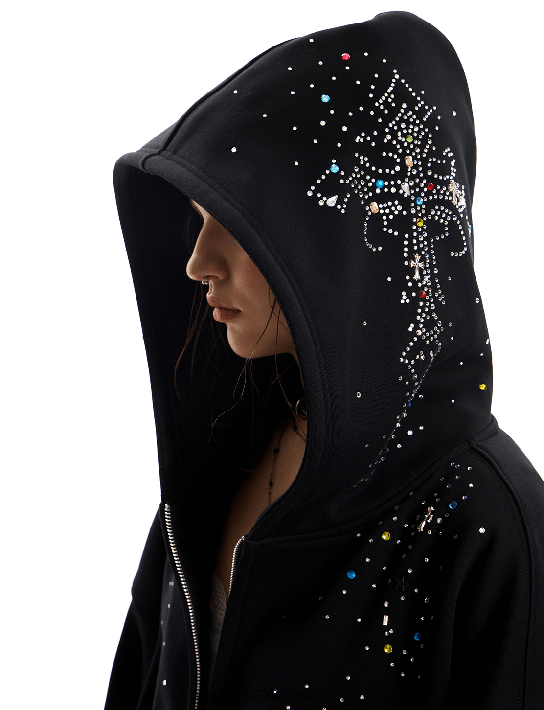 Starburst Rhinestone Cross Zip Hoodie - COPPING THREADS - 0123Start