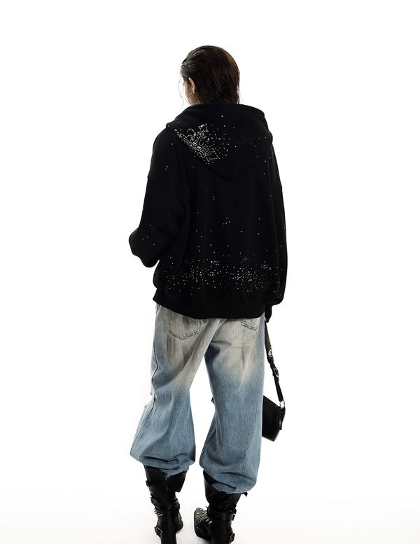 Starburst Rhinestone Cross Zip Hoodie - COPPING THREADS - 0123Start