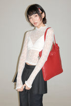 Stretch Lace Ruffled Mock Neck Fitted Long Sleeve Top - COPPING THREADS - MOROMORO