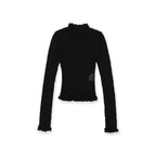 Stretch Lace Ruffled Mock Neck Fitted Long Sleeve Top - COPPING THREADS - MOROMORO