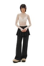 Stretch Lace Ruffled Mock Neck Fitted Long Sleeve Top - COPPING THREADS - MOROMORO
