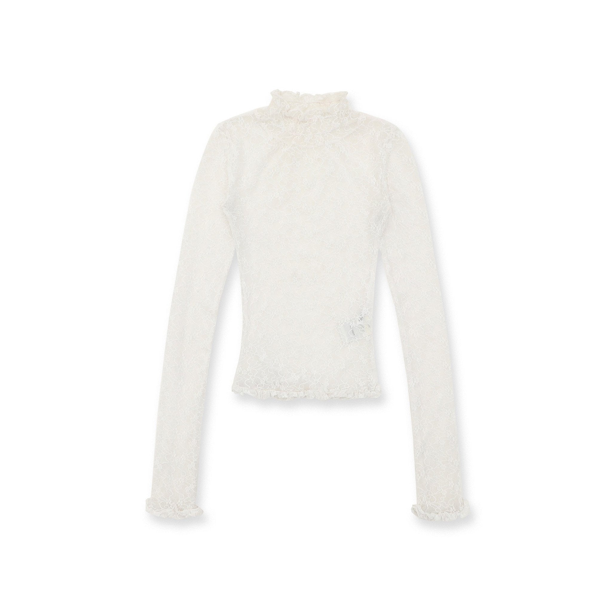 Stretch Lace Ruffled Mock Neck Fitted Long Sleeve Top - COPPING THREADS - MOROMORO