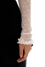 Stretch Lace Ruffled Mock Neck Fitted Long Sleeve Top - COPPING THREADS - MOROMORO