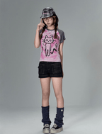 Striped Cat Graphic Raglan Tee - COPPING THREADS - CT Coquette