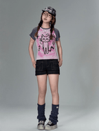 Striped Cat Graphic Raglan Tee - COPPING THREADS - CT Coquette