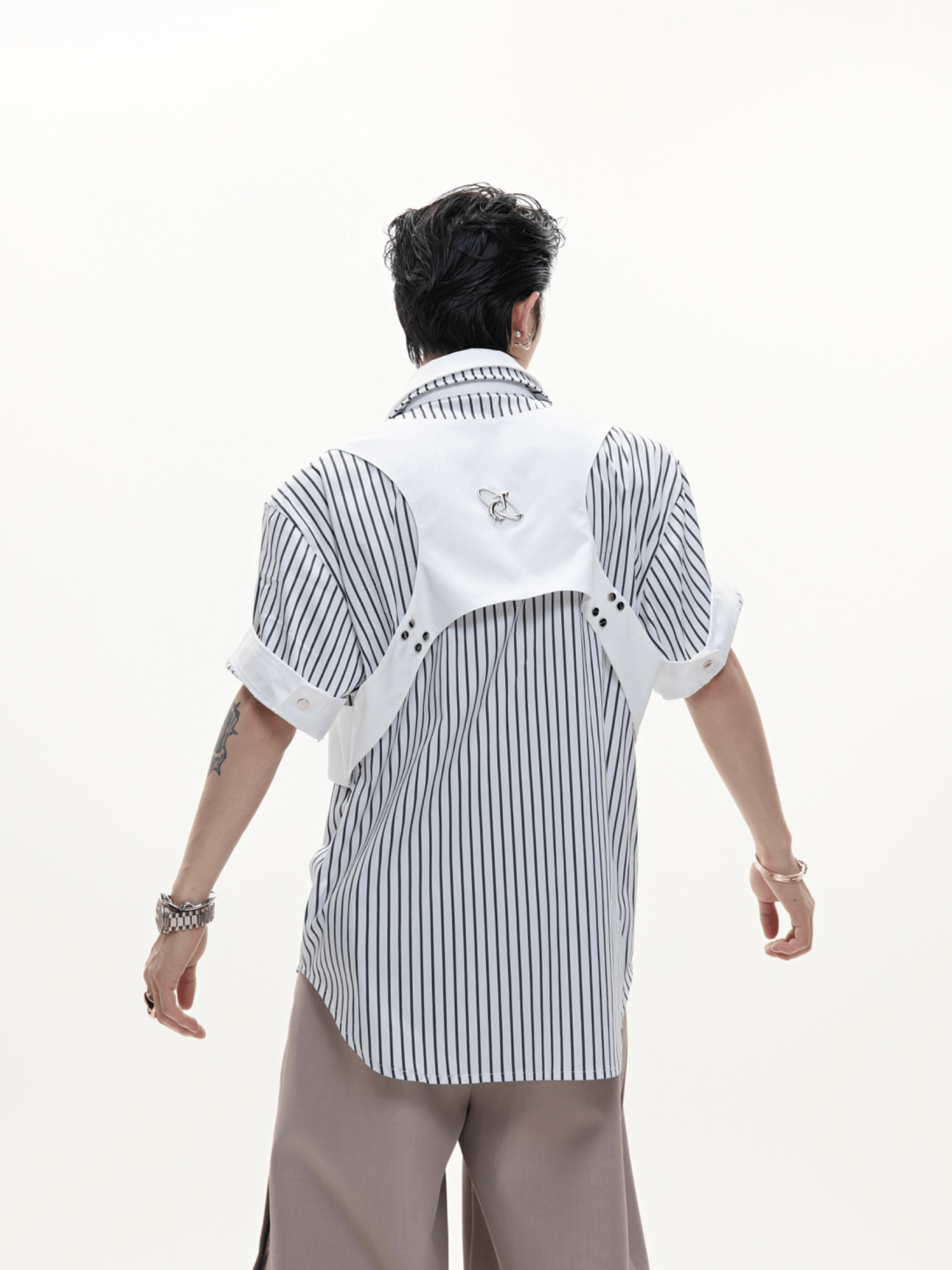 Striped Deconstructed Shirt with Layered Harness Vest - COPPING THREADS - ArguE CulturE