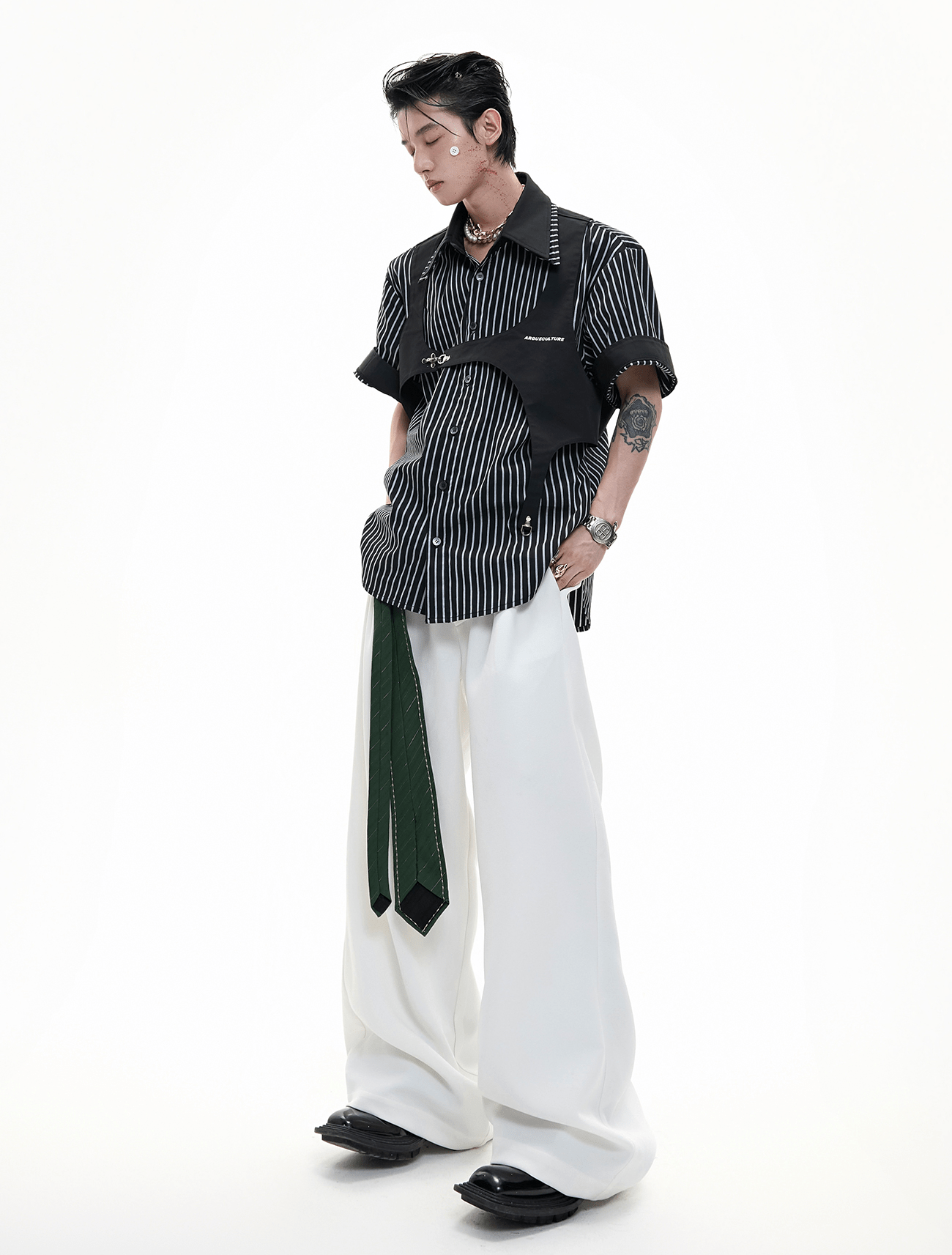 Striped Deconstructed Shirt with Layered Harness Vest - COPPING THREADS - ArguE CulturE