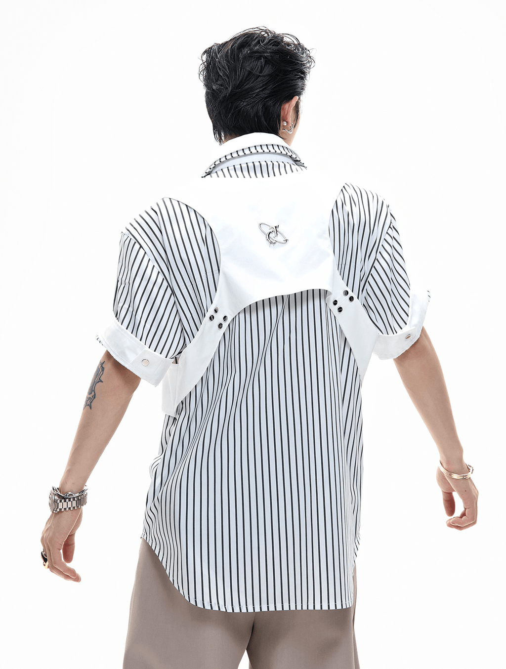 Striped Deconstructed Shirt with Layered Harness Vest - COPPING THREADS - ArguE CulturE