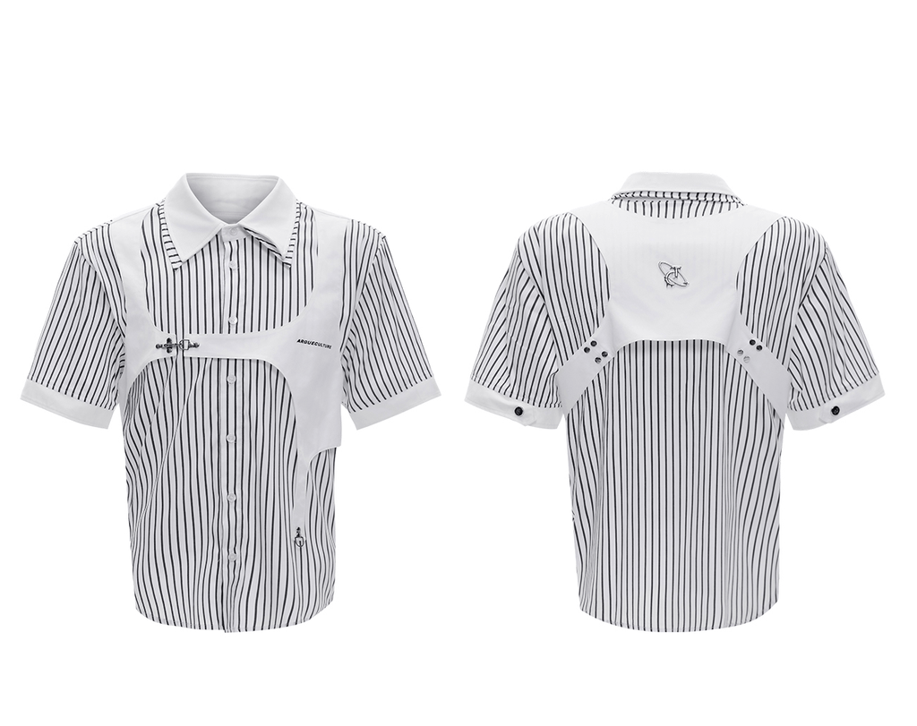 Striped Deconstructed Shirt with Layered Harness Vest - COPPING THREADS - ArguE CulturE