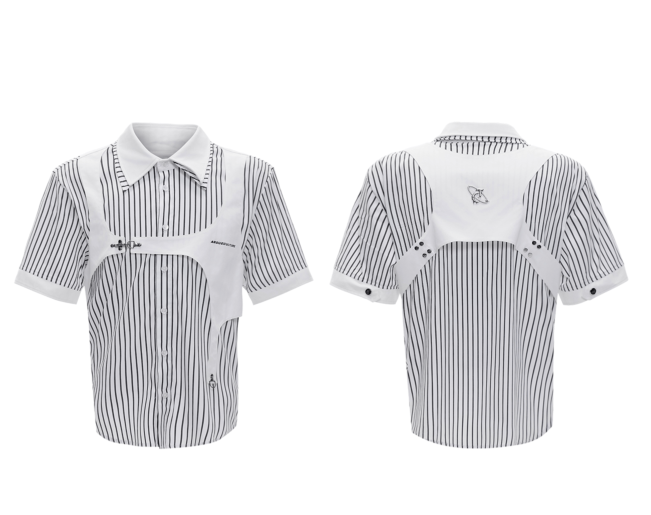 Striped Deconstructed Shirt with Layered Harness Vest - COPPING THREADS - ArguE CulturE
