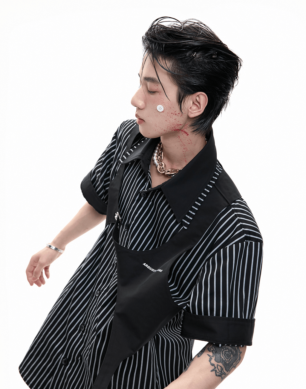 Striped Deconstructed Shirt with Layered Harness Vest - COPPING THREADS - ArguE CulturE