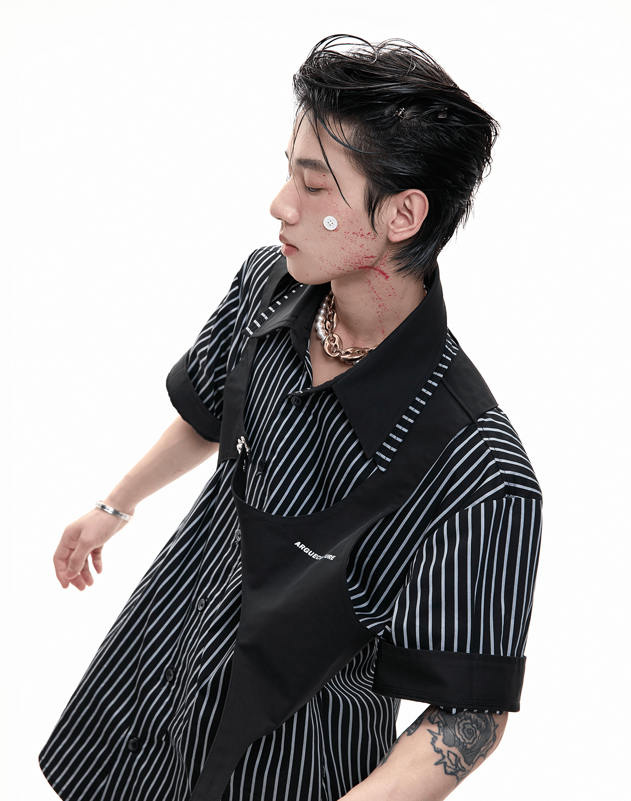 Striped Deconstructed Shirt with Layered Harness Vest - COPPING THREADS - ArguE CulturE