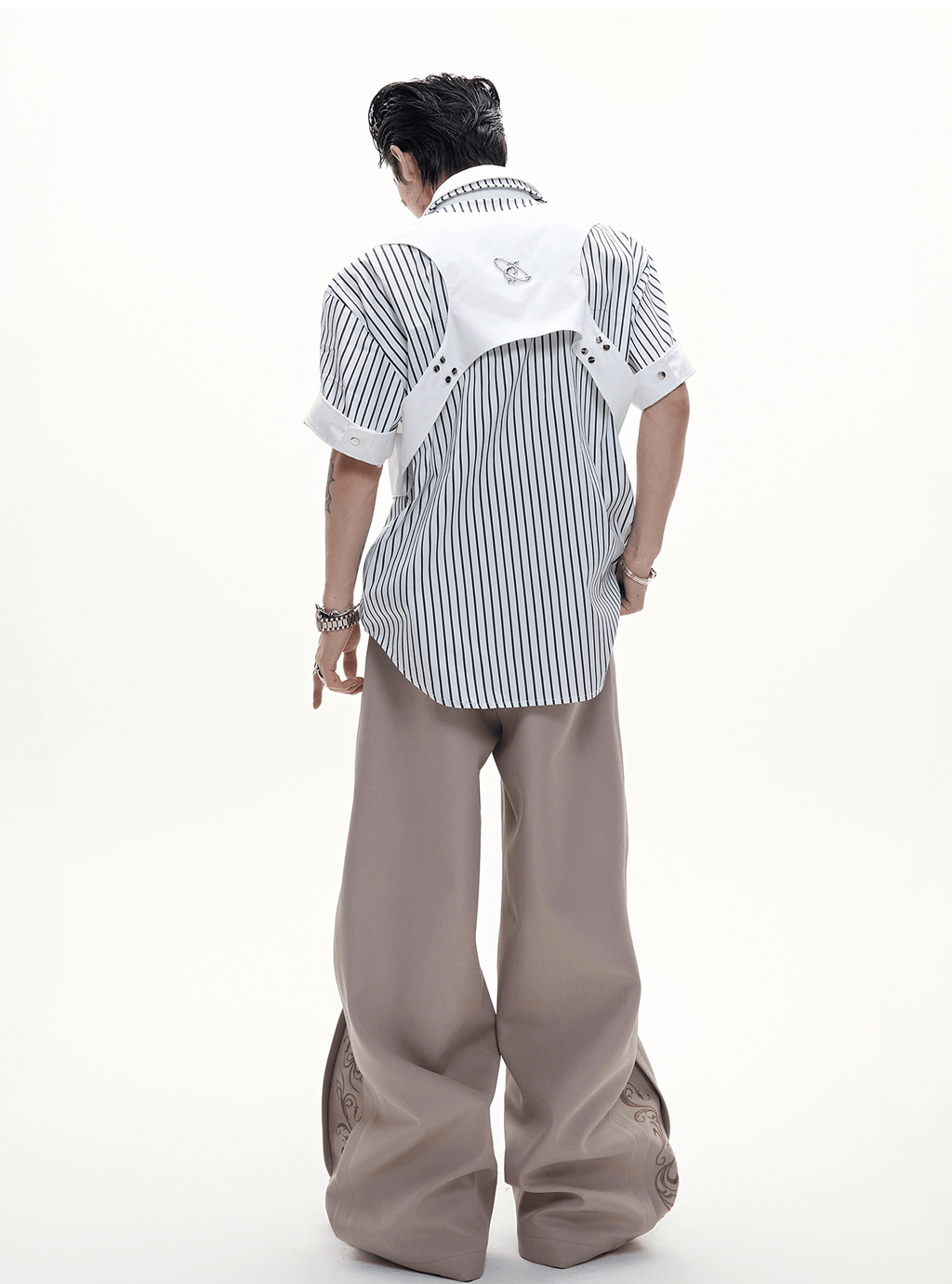 Striped Deconstructed Shirt with Layered Harness Vest - COPPING THREADS - ArguE CulturE