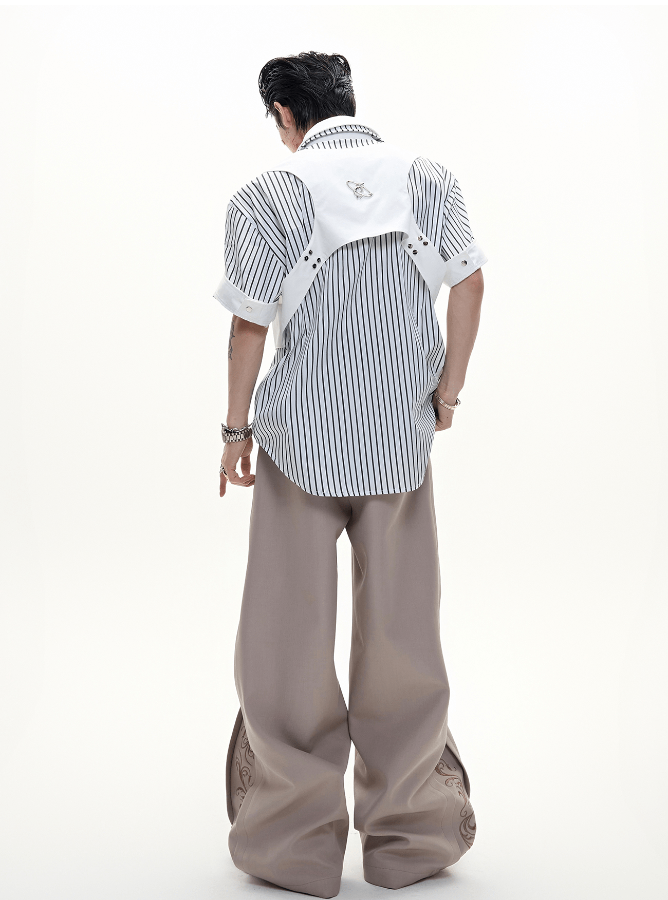 Striped Deconstructed Shirt with Layered Harness Vest - COPPING THREADS - ArguE CulturE