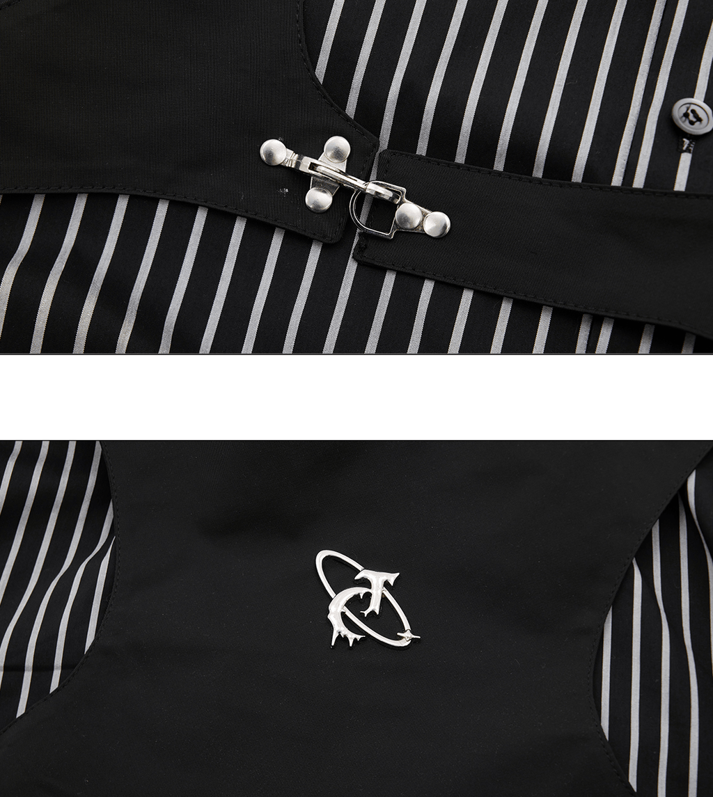 Striped Deconstructed Shirt with Layered Harness Vest - COPPING THREADS - ArguE CulturE