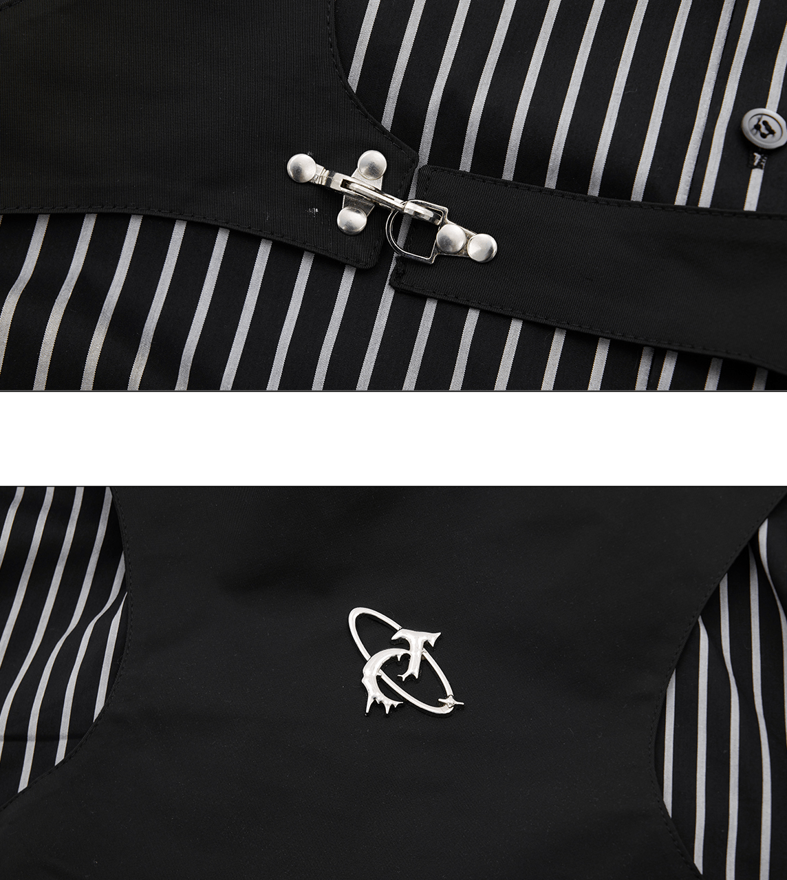 Striped Deconstructed Shirt with Layered Harness Vest - COPPING THREADS - ArguE CulturE