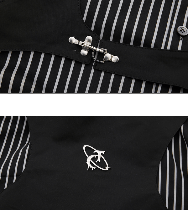 Striped Deconstructed Shirt with Layered Harness Vest - COPPING THREADS - ArguE CulturE