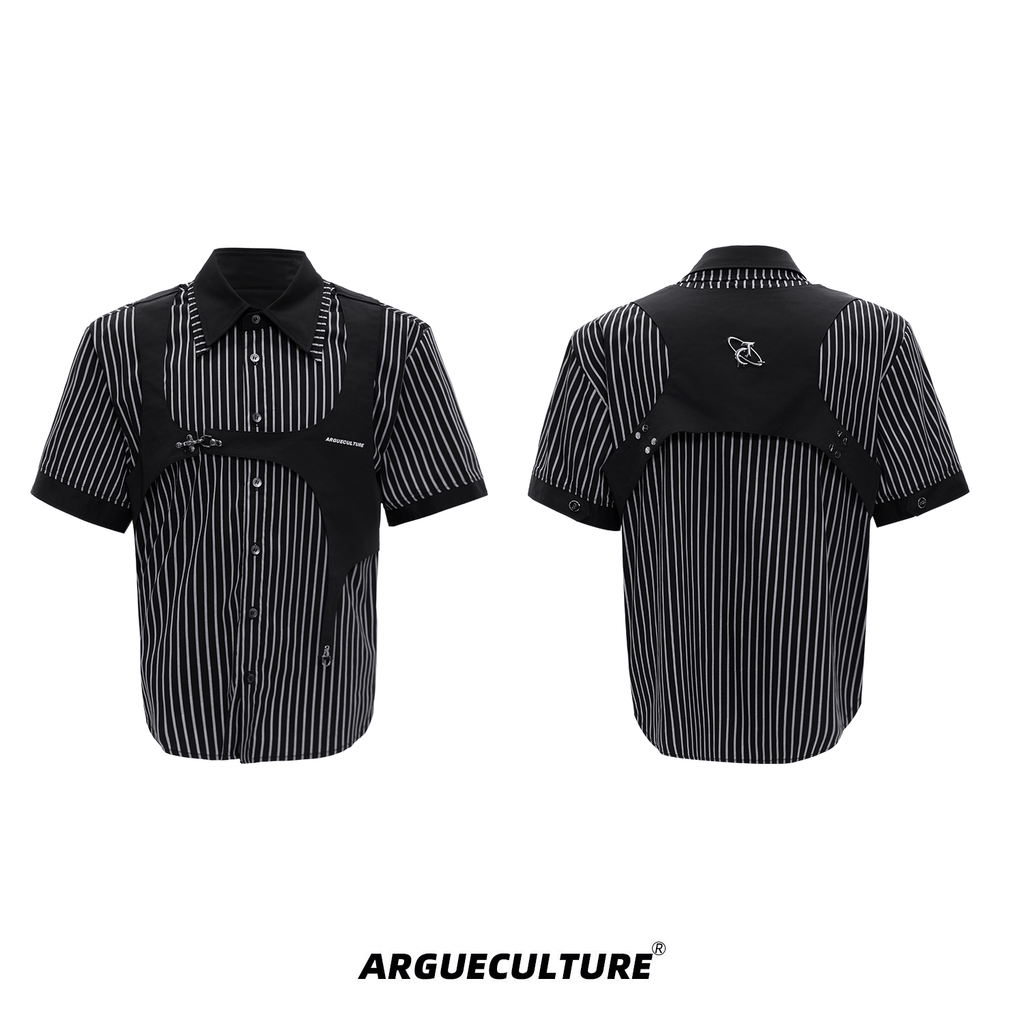 Striped Deconstructed Shirt with Layered Harness Vest - COPPING THREADS - ArguE CulturE