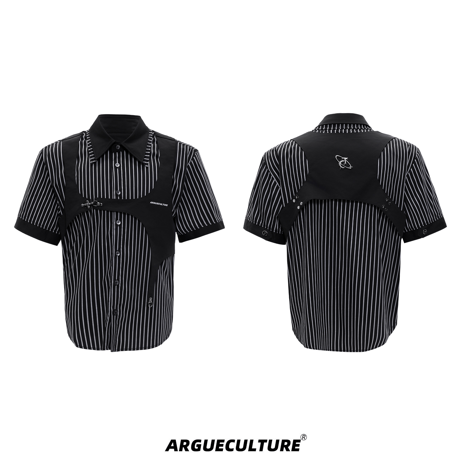 Striped Deconstructed Shirt with Layered Harness Vest - COPPING THREADS - ArguE CulturE