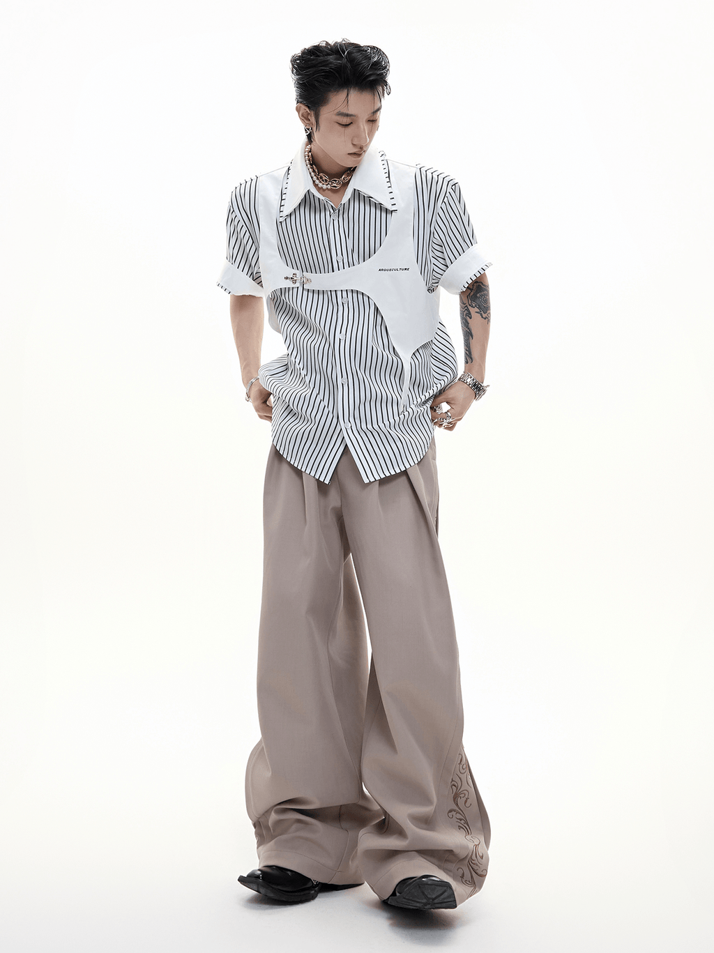 Striped Deconstructed Shirt with Layered Harness Vest - COPPING THREADS - ArguE CulturE