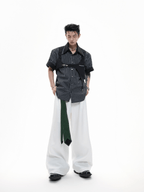 Striped Deconstructed Shirt with Layered Harness Vest - COPPING THREADS - ArguE CulturE