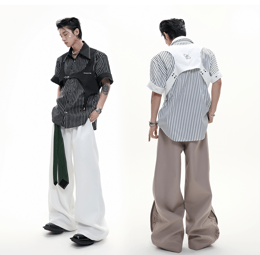 Striped Deconstructed Shirt with Layered Harness Vest - COPPING THREADS - ArguE CulturE