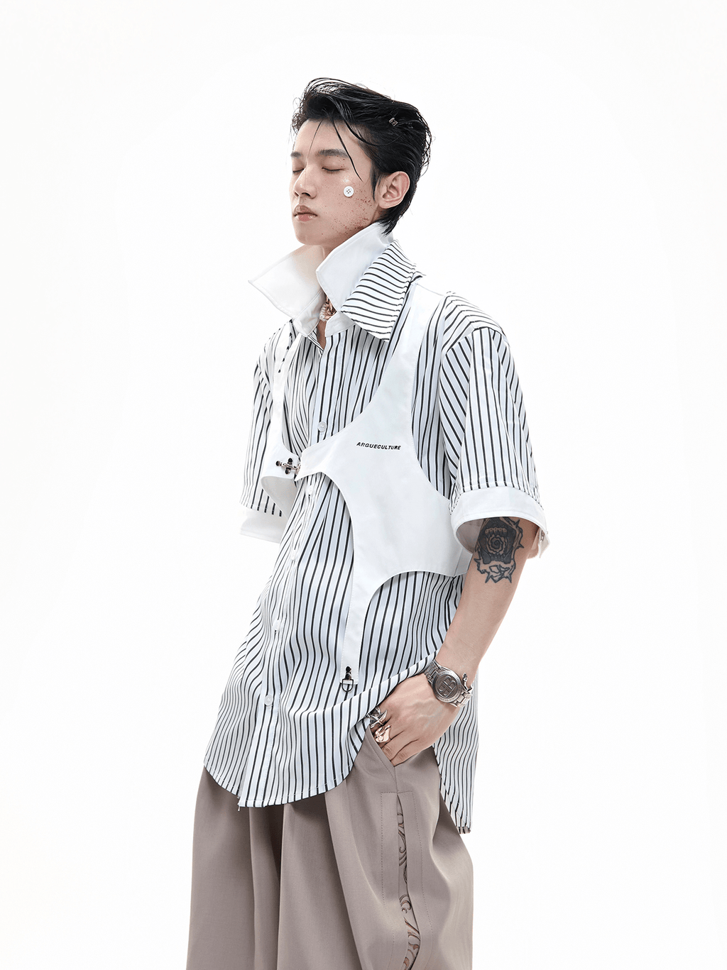Striped Deconstructed Shirt with Layered Harness Vest - COPPING THREADS - ArguE CulturE