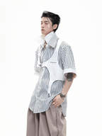Striped Deconstructed Shirt with Layered Harness Vest - COPPING THREADS - ArguE CulturE
