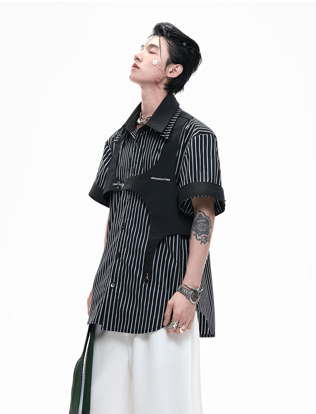 Striped Deconstructed Shirt with Layered Harness Vest - COPPING THREADS - ArguE CulturE
