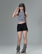 Striped Dolphin Graphic Cropped Hoodie Tank Top - COPPING THREADS - CT Coquette