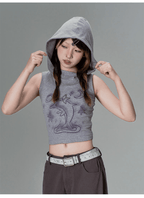 Striped Dolphin Graphic Cropped Hoodie Tank Top - COPPING THREADS - CT Coquette