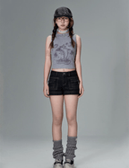 Striped Dolphin Graphic Cropped Hoodie Tank Top - COPPING THREADS - CT Coquette