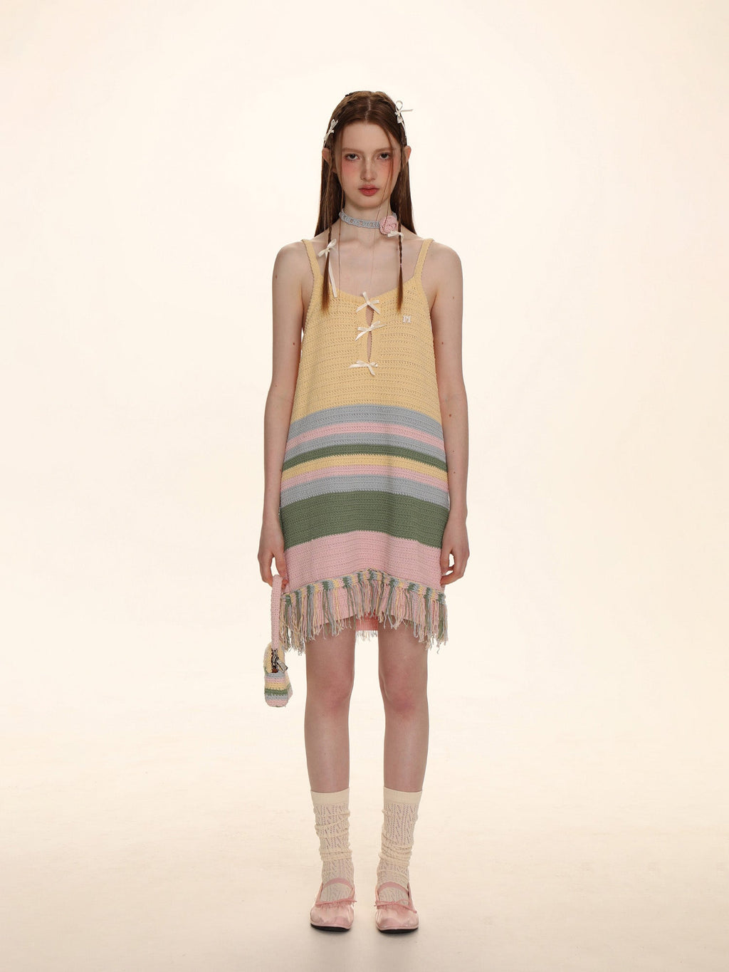 Striped Fringed Knit Dress - COPPING THREADS - MOROMORO